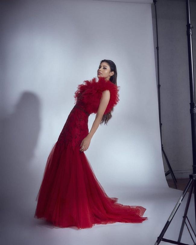 Mouni Roy Looking Cute in Red Dress