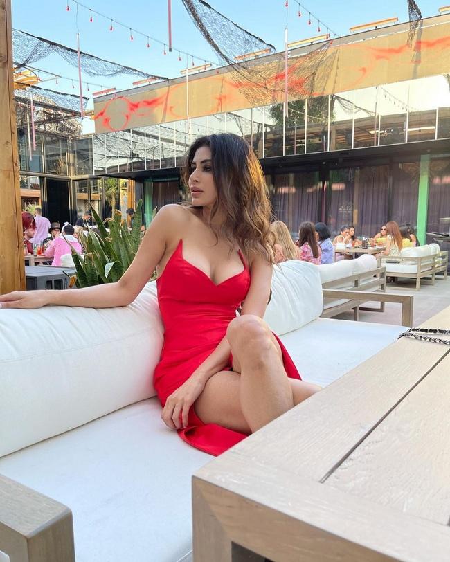 Mouni Roy Looking Cute in Red Dress