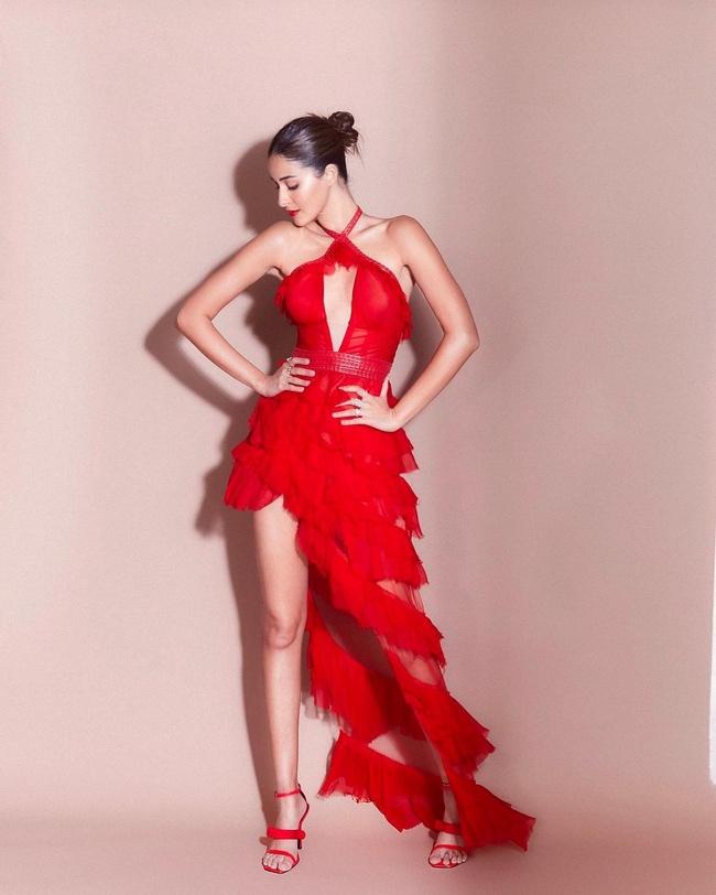 Bollywood Beauty Ananya Panday Alluring Poses in Red Dress