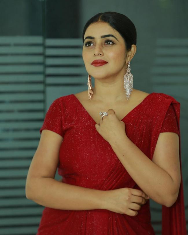 Poorna Latest Photoshoot in Red Saree