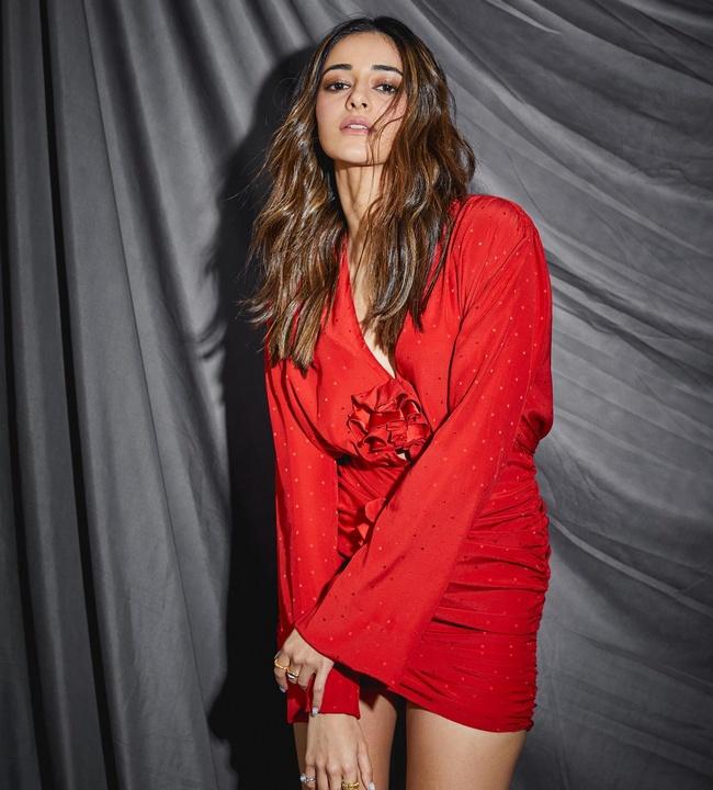 Ananya Panday Gorgeous Cliks in Red Dress