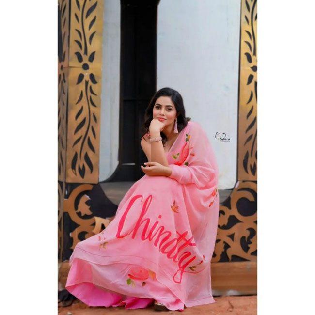 Poorna Beautiful Poses in Pink Saree