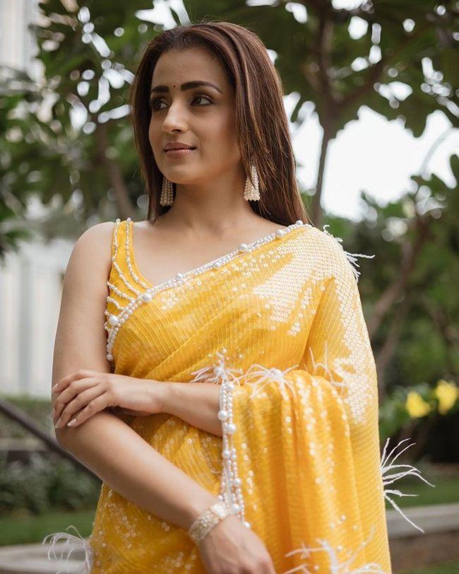 Endearing Looks Of Trisha In Yellow Saree