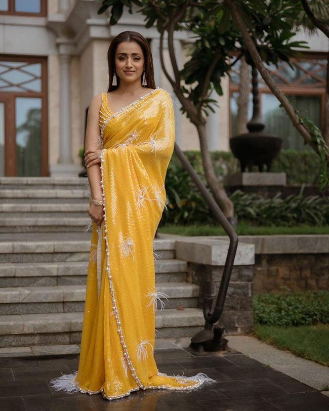 Endearing Looks Of Trisha In Yellow Saree