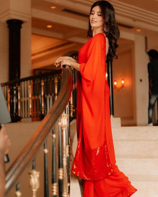 Amritha Aiyer Lovely Clicks In Red Saree