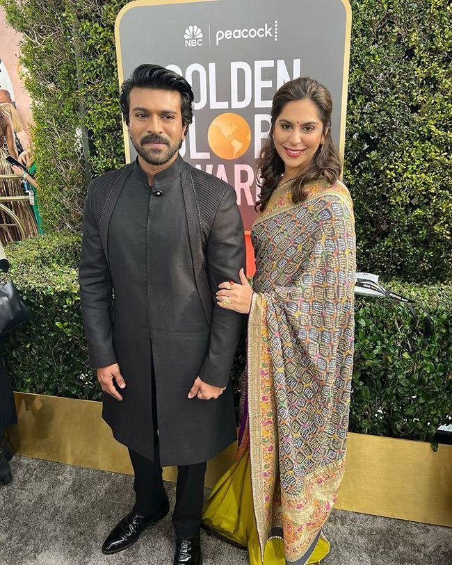 Lovely Couple Charan n Upasana At Golden Globes