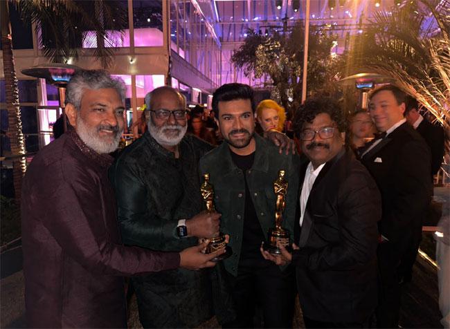 Team RRR Proudly Flaunts The Oscar At The After Party