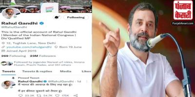 राहुल गांधी ने अपना ट्विटर बायो बदला, लिखा डिस्क्वालिफाइड एमपी