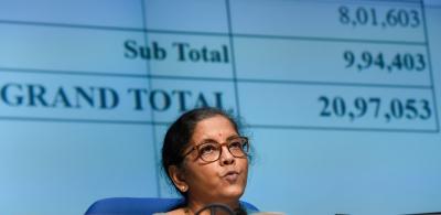 Finance minister Nirmala Sitharaman announces the fifth tranche of the economic stimulus package at the National media Centre, New Delhi, May 17, 2020. Photo: PTI/Atul Yadav