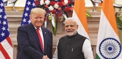 US President Donald Trump and PM Narendra Modi at Hyderabad House. Photo: PIB/Twitter/Files