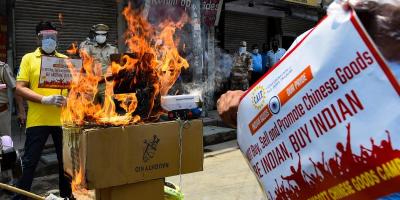 A protest against Chinese goods in Delhi. Photo: PTI