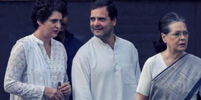 Priyanka Gandhi Vadra, Rahul Gandhi and Sonia Gandhi. Photo: PTI