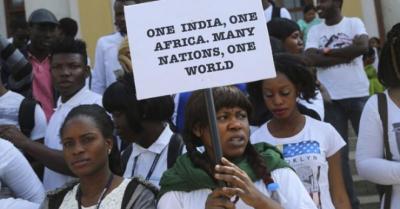 African students protest in Bangalore against the racist attack on a Tanzanian woman. Photo: PTI