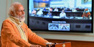 Prime Minister Narendra Modi on a video call with NGOs. Photo: PTI