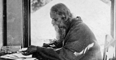 Rabindranath Tagore at work in his study at Santiniketan. Photo: Wikimedia Commons