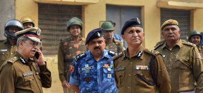 Delhi police special commissioner (law and order) S.N. Shrivastava and Delhi police special commissioner (crime) Satish Golcha visit riot-affected areas. Photo: PTI