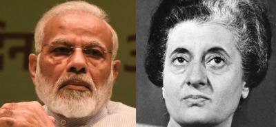 Narendra Modi and Indira Gandhi. Photos: PTI and Wikimedia Commons