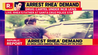 A screengrab of Republic TV's coverage of the investigation into Rhea Chakraborty's involvement in the Sushant Singh Rajput case.