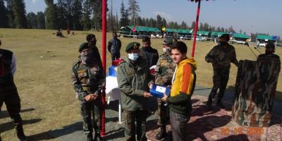 A man is felicitated during the Army's mela in Kashmir's Budgam district. Photo: Twitter/@ChinarcorpsIA