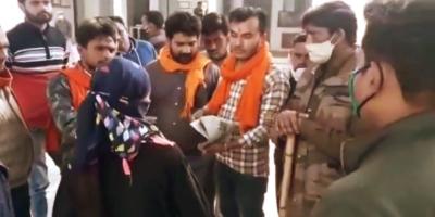 A screengrab of the video showing the incident outside the marriage registration office in Moradabad's Kanth area. Photo: Twitter