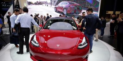 A Tesla Model 3 car is displayed during a media preview at the Auto China 2018 motor show in Beijing, China April 25, 2018. Credit: Reuters/Jason Lee/Files
