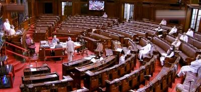 Parliamentarians in the Rajya Sabha after opposition MPs staged a walkout demanding suspension of 8 lawmakers be revoked, during the ongoing Monsoon Session of Parliament, at Parliament House in New Delhi, Tuesday, September 22, 2020. Photo: RSTV/PTI