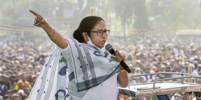 West Bengal chief minister Mamata Banerjee addresses a rally at Rashmela Ground in Cooch Behar district, December 16, 2020. Photo: PTI