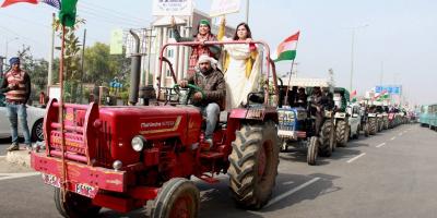 Farmers conduct tractor rally rehearsal ahead of Republic Day, in support of the farmers protests against the three farm laws, in Gurugram, Wednesday, January 20, 2021. Photo: PTI