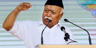 Mohan Bhagwat speaking on the RSS's foundation day. Photo: PTI