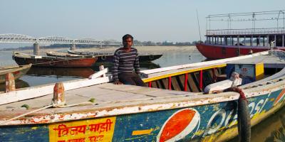 Vijay Manjhi on his 30-seater boat. Photo: Rituparna Palit