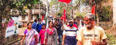 CPI(M) candidate in Bally Dipsita Dhar campaigns in her constituency. Photo: Author provided