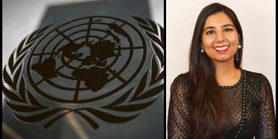 Arora Akanksha (R), a 34-year-old UN employee, has announced that she will be contesting for the Secretary-General's position. Photos: Reuters/Twitter