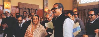 Indira Gandhi and Sheikh Mujib ur Rahman in Dhaka in January 1972. Photo: Daily Star