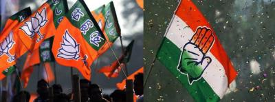 Flags of the Congress and BJP. Photo: PTI
