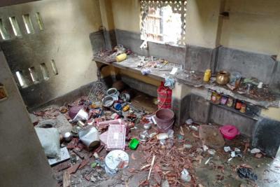 The house of BJP worker Ramananda Koyal, at Diamond Harbour block 2. Koyal has alleged his house was ransacked by TMC workers. Photo: By arrangement.
