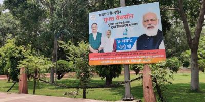 A 'Thank You Modi' poster in central Delhi, celebrating the Union government's free vaccination drive. Photo: Sangeeta Barooah Pisharoty