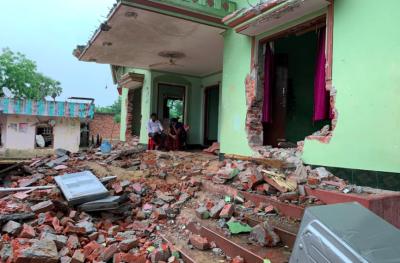 Swatantra Kumar's house after the raids. Photo: Manoj Singh