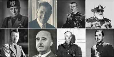 Top: Benito Mussolini, António de Oliveira Salazar, Miklos Horthy and Narendra Modi; Bottom: Adolf Hitler, Francisco Franco, Ion Antonescu and Augusto Pinochet. 