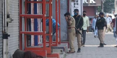 Police in Lal Chowk on Thursday. Photo: Special arrangement