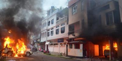 Vehicles set ablaze outside CPI(M) state party office in Agartala, Tripura, on Wednesday, September 8. Photo: By arrangement. 