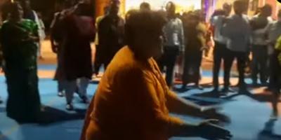 BJP MP Pragya Thakur seen playing Kabaddi during Navaratri celebrations in Madhya Pradesh. Photo: YouTube Screengrab. 