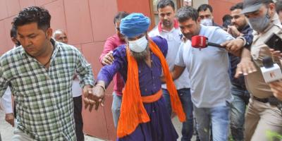 Sonipat: Sarabjit Singh, accused in the murder of Lakhbir Singh near farmers' protest at Kundli border, being taken back to police custody after the court ordered for his 7-day remand, in Sonipat, Saturday, Oct. 16, 2021. Photo: PTI