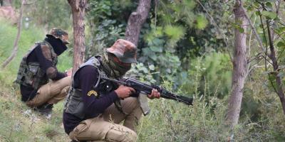 Poonch: Security personnel in position at the encounter site in Bhatadurian area of Mendhar in Poonch district, Sunday, Oct. 17, 2021. Photo: PTI