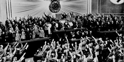 Hitler accepts the ovation of the Reichstag after announcing an Anschluss with Austria, Berlin, March 1938. Photo: Wikimedia Commons/ Public domain
