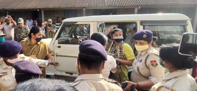 Tripura Police produces TMC leader  Saayoni Ghosh at a court in Agartala on Monday, November 22. Photo: Tanmoy Chakraborty.  