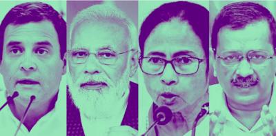 (From left) Rahul Gandhi, Narendra Modi, Mamata Banerjee and Arvind Kejriwal. Photos: PTI, Illustration: The Wire