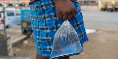 Water in plastic pouches (sold at Rs 2-3) like these are commonly sought after in many informal settlements. They are generally kept refrigerated by shopkeepers.
