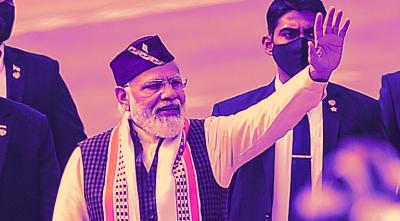 PM Narendra Modi in an Uttarakhandi cap and a scarf from Manipur on Republic Day, January 26, 2022. Photo: PTI.
