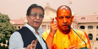 Azam Khan and Adityanath. In the background is the Allahabad HC. Photos: PTI and file.