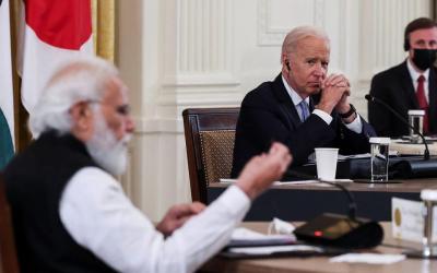 US President Joe Biden listens as India's Prime Minister Narendra Modi speaks during a 'Quad nations' meeting at the Leaders' Summit of the Quadrilateral Framework held in the East Room at the White House in Washington, U.S., September 24, 2021. Photo: Reuters/Evelyn Hockstein.